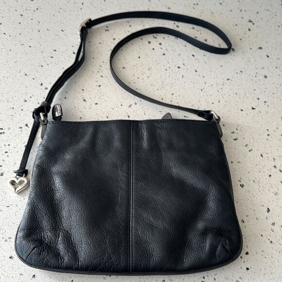 Brighton Black & Gray Soft Leather Shoulder Bag Crossbody Zipper Closure Casual - Picture 4 of 14
